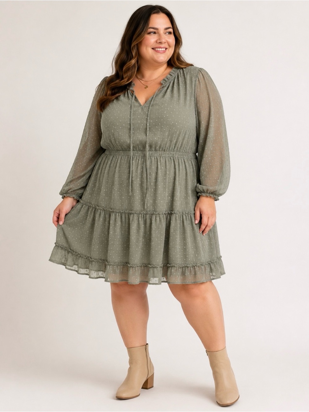 BTFBM Sage Green Swiss Dot Ruffle Dress – XXL